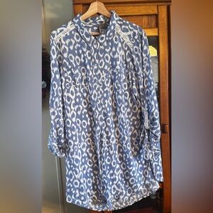 New Directions Blue and Cream Patterned Shirt Dress Beach Dress